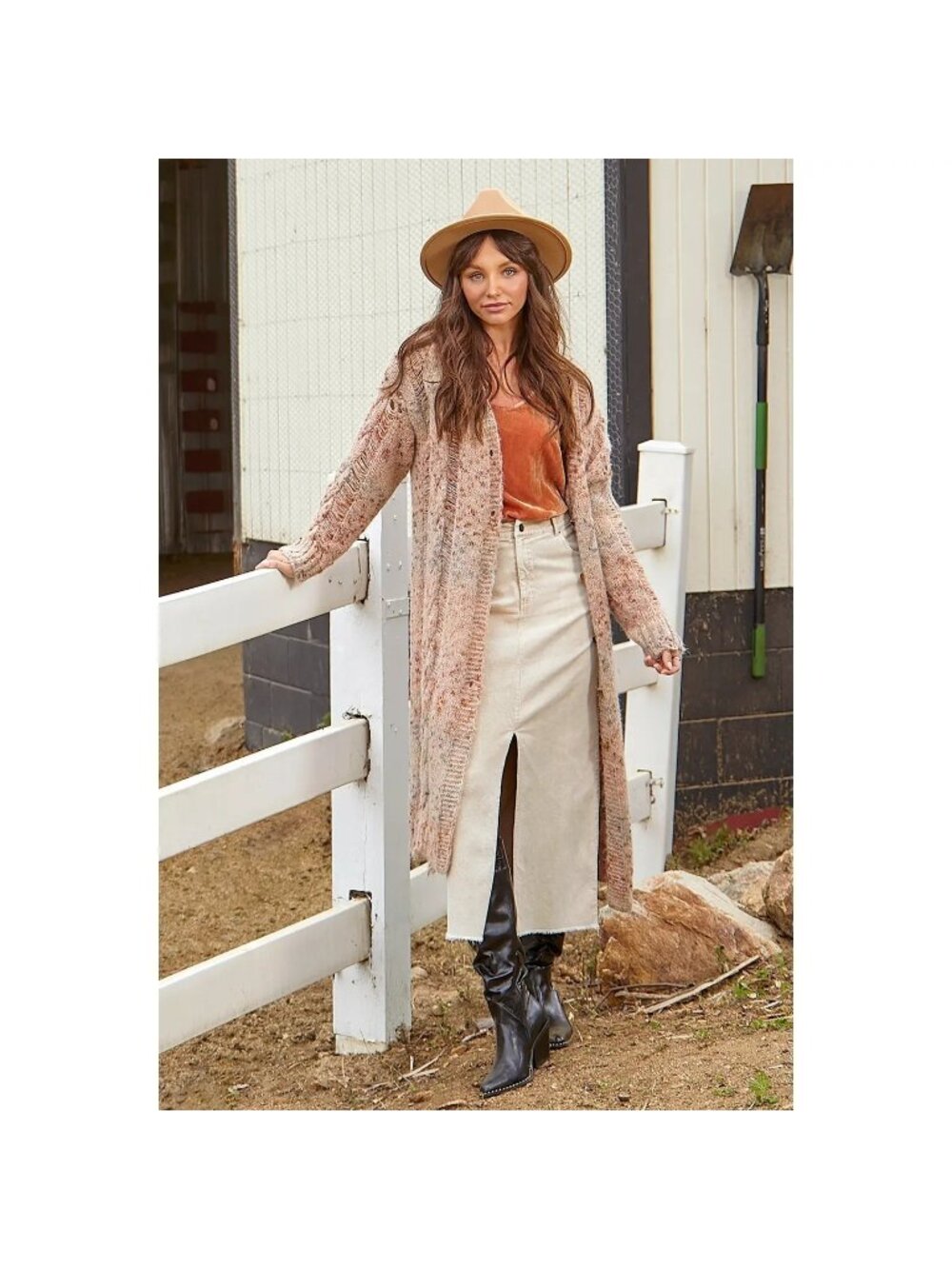Mystree Long Sleeve V-Neck Button Down Cardigan in Latte Mix - Sz L - New